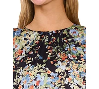 CeCe Women's Floral Print Smocked Cuff Blouse