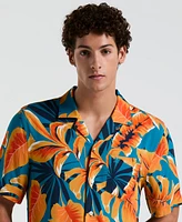 Original Penguin Men's Slim-Fit Tropical Leaf-Print Button-Down Camp Shirt