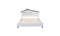 Slickblue Wood Platform Bed with House-shaped Headboard and Motion Activated Night Lights