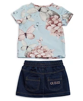 Guess Baby Girl 2-Piece Stretch Jersey Printed T-Shirt and Knit Denim Skirt
