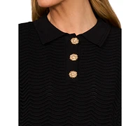 CeCe Women's Scalloped Jewel-Button Short-Sleeve Sweater