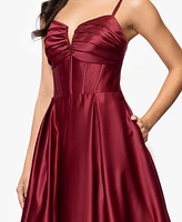 Blondie Nites Juniors' Satin Notch-Neck Ball Gown