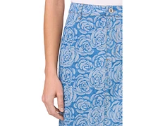 CeCe Women's Floral Denim Split-Front Midi Skirt