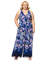 Betsy & Adam Plus Floral-Print Sleeveless Jumpsuit