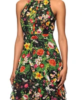 Betsy & Adam Petite Printed Ruffled Halter-Neck Gown