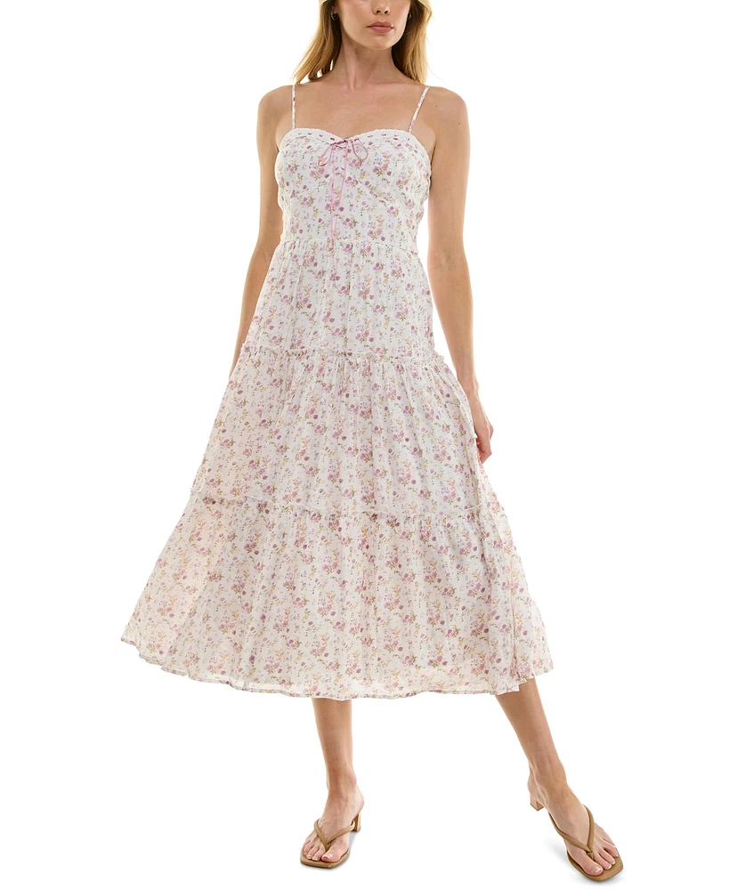 Trixxi Juniors' Floral-Print Tiered Midi Dress