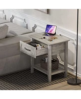 gaomon Stylish Nightstand, Bedside Table, Side Table, End Table with Drawer and Open Shelves for Living Room and Bedroom, Gray