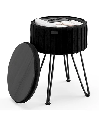 Nestl Pleated Velvet Round Ottoman with Storage – Modern Foot Stool, Makeup Vanity Small Rest, Perfect for Living Room & Be