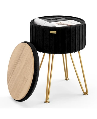 Nestl Pleated Velvet Round Ottoman with Storage – Modern Foot Stool, Makeup Vanity Small Rest, Perfect for Living Room & Be