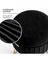 Nestl Pleated Velvet Round Ottoman with Storage – Modern Foot Stool, Makeup Vanity Small Rest, Perfect for Living Room & Be