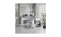 Modern L-Shaped Desk with Side Shelves for Organized Workspace and Efficient Storage