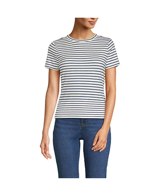 Lands' End Women's Drapey Rib Fitted Short Sleeve T-Shirt