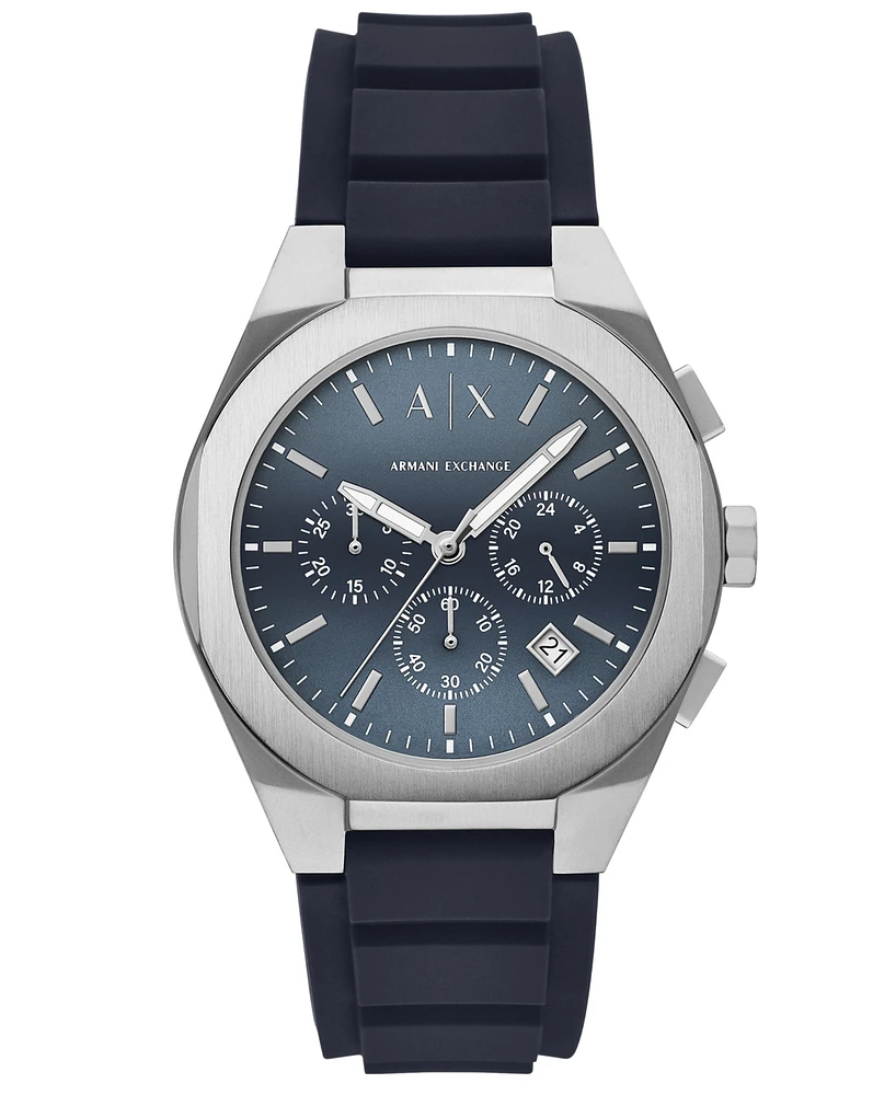 A|X Armani Exchange Men's Quartz Chronograph Blue Silicone Watch, 42mm