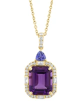Effy Amethyst (4 ct. t.w.), Tanzanite (1/2 ct. t.w.), & Diamond (1/3 ct. t.w.) in 14k Gold, 17" + 1" extender