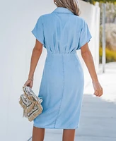 Cupshe Women's Denim Collared Button-Up Midi Shirt Beach Dress