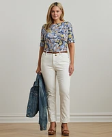 Lauren Ralph Plus Floral Stretch Cotton Boatneck Tee