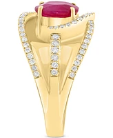 Effy Ruby (1-1/5 ct. t.w.) & Diamond (3/8 ct. t.w.) Crossover Statement Ring in 14k Gold