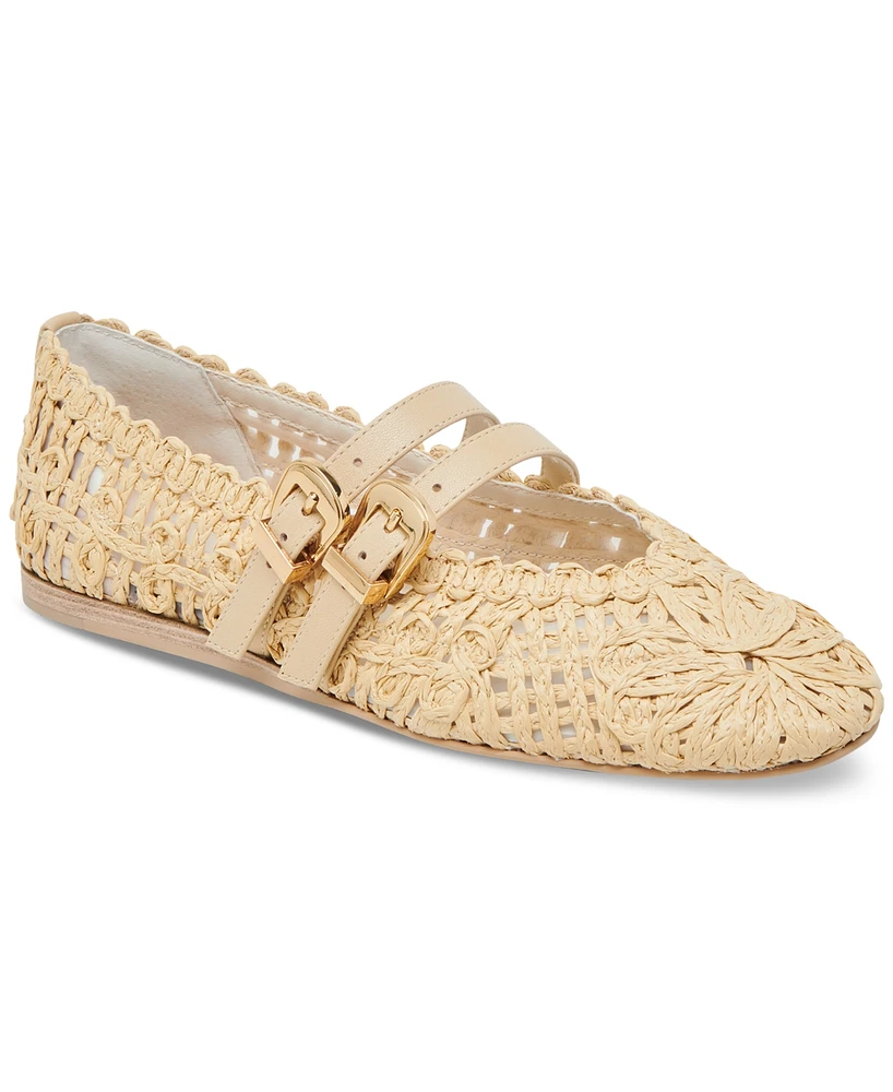 Dolce Vita Women's Baylee Sunflower Wide Width Woven Double Buckle Mary Jane Flats