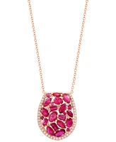 Effy Ruby (2-1/2 ct. t.w.) & Diamond (1/6 ct. t.w.) Mixed Cut Cluster Pendant Necklace in 14k Rose Gold, 17" + 1" extender