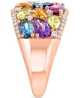 Effy Multi-Gemstone (4-1/5 ct. t.w.) & Diamond (1/3 ct. t.w.) Mixed Cut Cluster Statement Ring in 14k Rose Gold