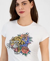 Guess Women's Embellished-Tiger Short-Sleeve Crewneck Top