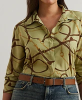 Lauren Ralph Plus Classic-Fit Belting-Print Crepe Shirt