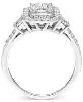 Diamond Emerald Shaped Halo Cluster Engagement Ring (1/2 ct. t.w.) in 14k White Gold