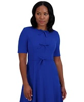 Jessica Howard Petite Bow-Trim Fit & Flare Dress