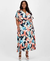Sandra Darren Plus V-Neck Belted Pleated Maxi Dress
