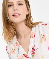 Jones New York Women's Floral-Print Chiffon Clip-Dot Top