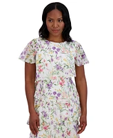 Jessica Howard Petite Chiffon Flutter-Sleeve Floral-Print Dress