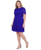 Jessica Howard Plus Lace Short-Sleeve A-Line Dress