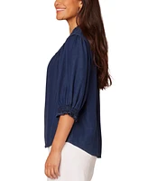 Democracy Women's Crochet Trim Button-Front Ruffle Shirt