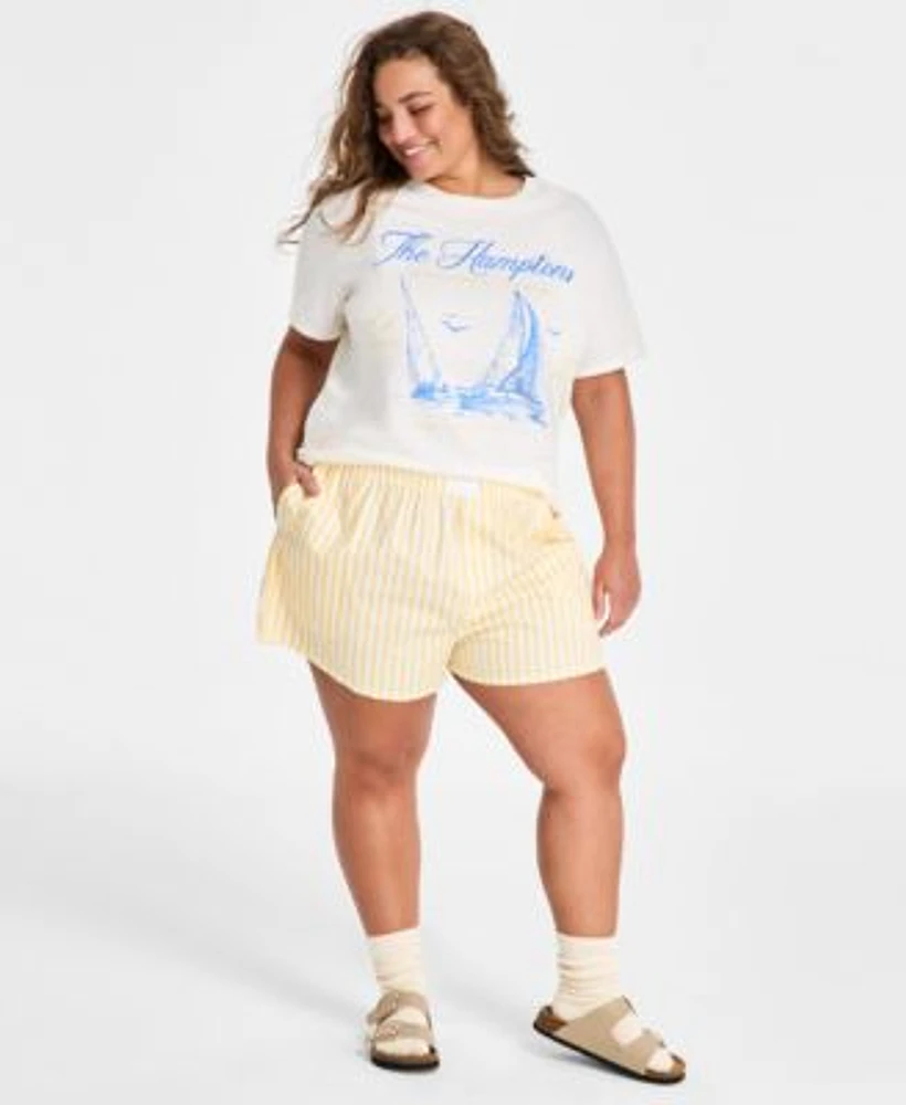 Love Tribe Trendy Plus Size Hamptons Rhinestone T Shirt Striped Boxer Shorts