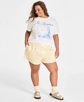 Love Tribe Trendy Plus Size Hamptons Rhinestone T Shirt Striped Boxer Shorts