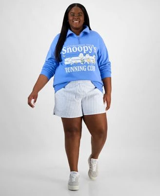 Love Tribe Trendy Plus Size Snoopy Running Club Half Zip Sweatshirt Striped Boxer Shorts
