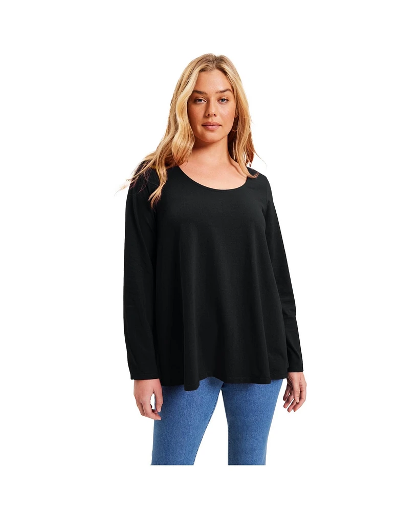 June + Vie Women's Plus Long-Sleeve Swing One Only Tee