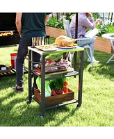 Outsunny Outdoor Grill Cart, Pizza Oven Table w/ Stainless Steel Top