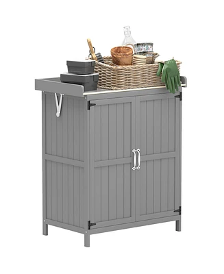 Outsunny Wood Storage Shed, Potting Shed w/Metal Tabletop, Natural