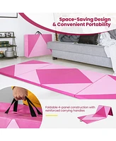 4-Panel Pu Leather Folding Exercise Gym Mat with Hook and Loop Fasteners