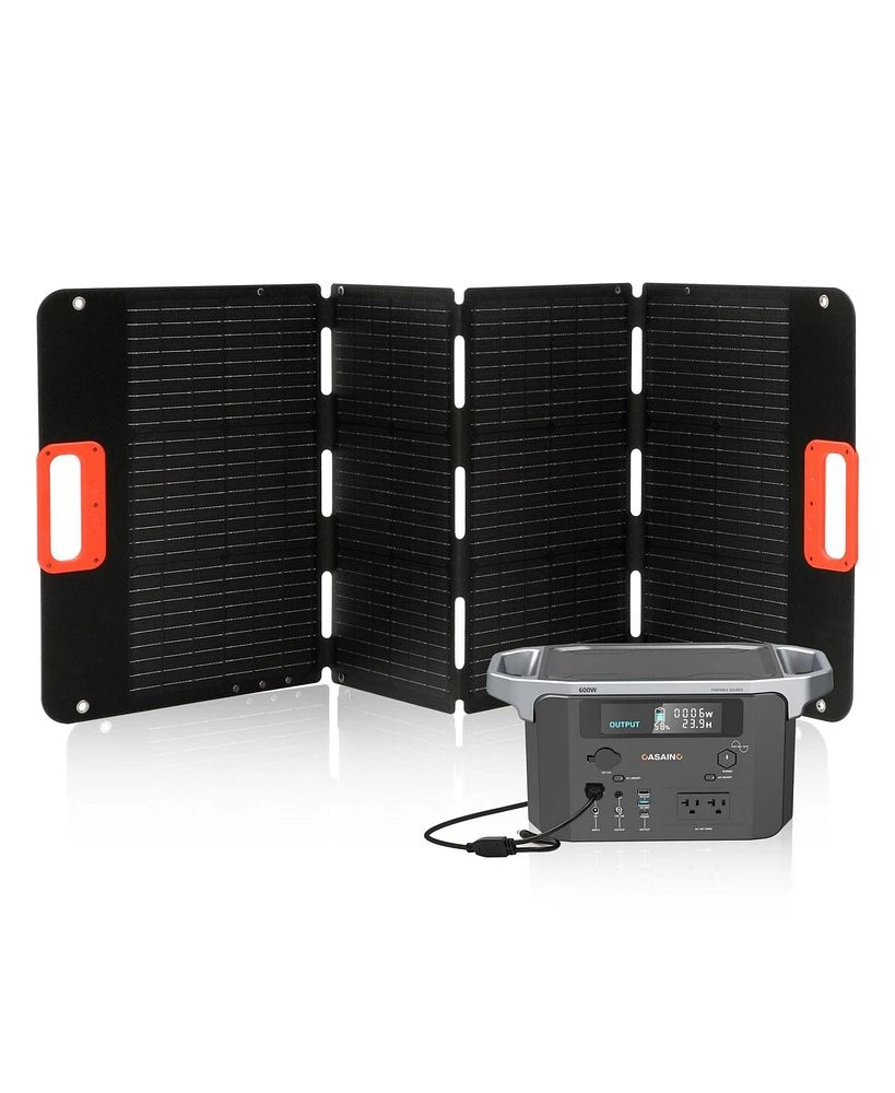Mondawe Black Portable Power Station 647Wh 25.9V 25Ah with 200W Solar Panels