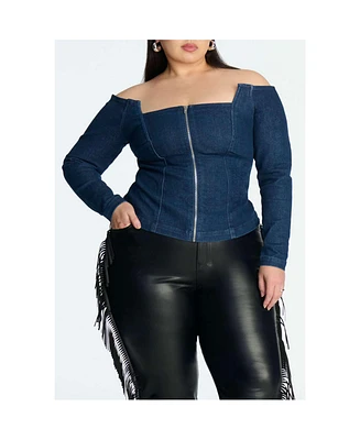 Eloquii Plus Comfort Stretch Denim Square Neck Top