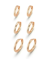 Rachel Zoe 14K Gold Sterling Silver Triple Huggie Hoop Earring 3 Pair Set