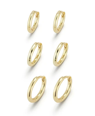 Rachel Zoe 14K Gold Sterling Silver Triple Huggie Hoop Earring 3 Pair Set