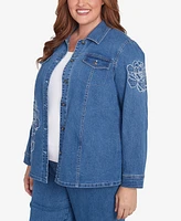 Alfred Dunner Plus Free Spirit Super Stretch Floral Denim Jacket