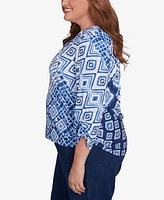 Alfred Dunner Plus Free Spirit Ikat Patched Geometric Top