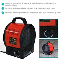 120V Portable Electric Utility Heater for Garage - 1500W/750W - Auto Shutoff - Small Ceramic Space Heater for Indoor Use