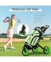 Folding Golf Push Cart with Scoreboard Adjustable Handle Swivel Wheel