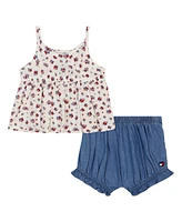 Tommy Hilfiger Baby Girl 2-Piece Floral Babydoll Top and Denim Bloomers Set