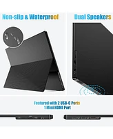 memzuoix Portable Monitor 15.6 Inch Fhd 1080P Usb C Hdmi, Ips Hdr Gaming Computer Display with Smart Cover, Plug&Play, Dual Speakers External Screen f